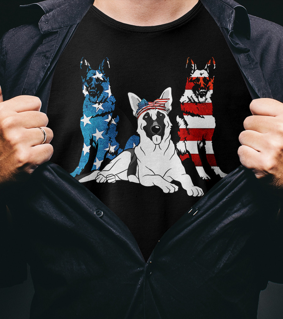 American German Shepherd US Stars And Stripes Trio T-Shirt