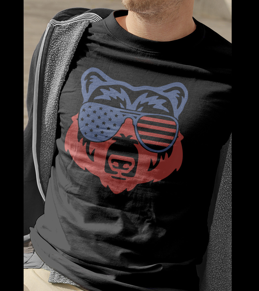 American Patriotic Bear With Flag Sunglasses T-Shirt
