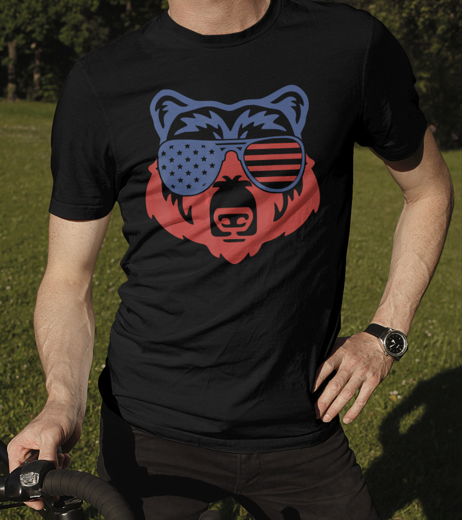 American Patriotic Bear With Flag Sunglasses T-Shirt