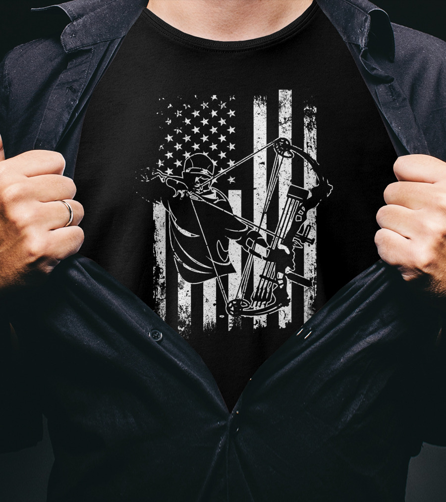 American Flag Archery Bow Hunting Compound Bow Hunter T-Shirt