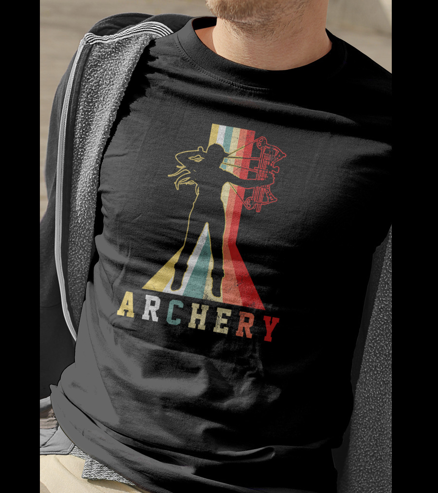 Archery Girl Silhouette With Bow Retro ABow Hunting T-Shirt