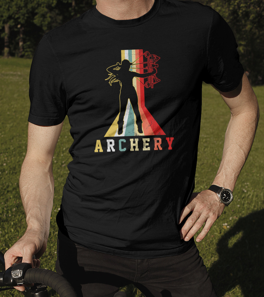 Archery Girl Silhouette With Bow Retro ABow Hunting T-Shirt