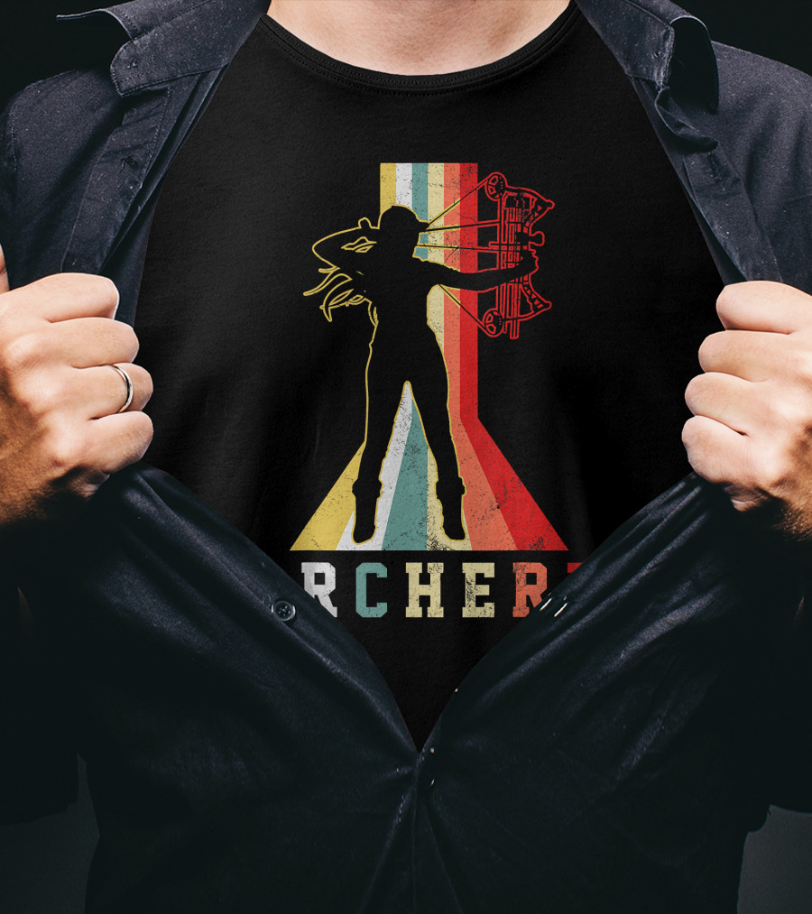 Archery Girl Silhouette With Bow Retro ABow Hunting T-Shirt
