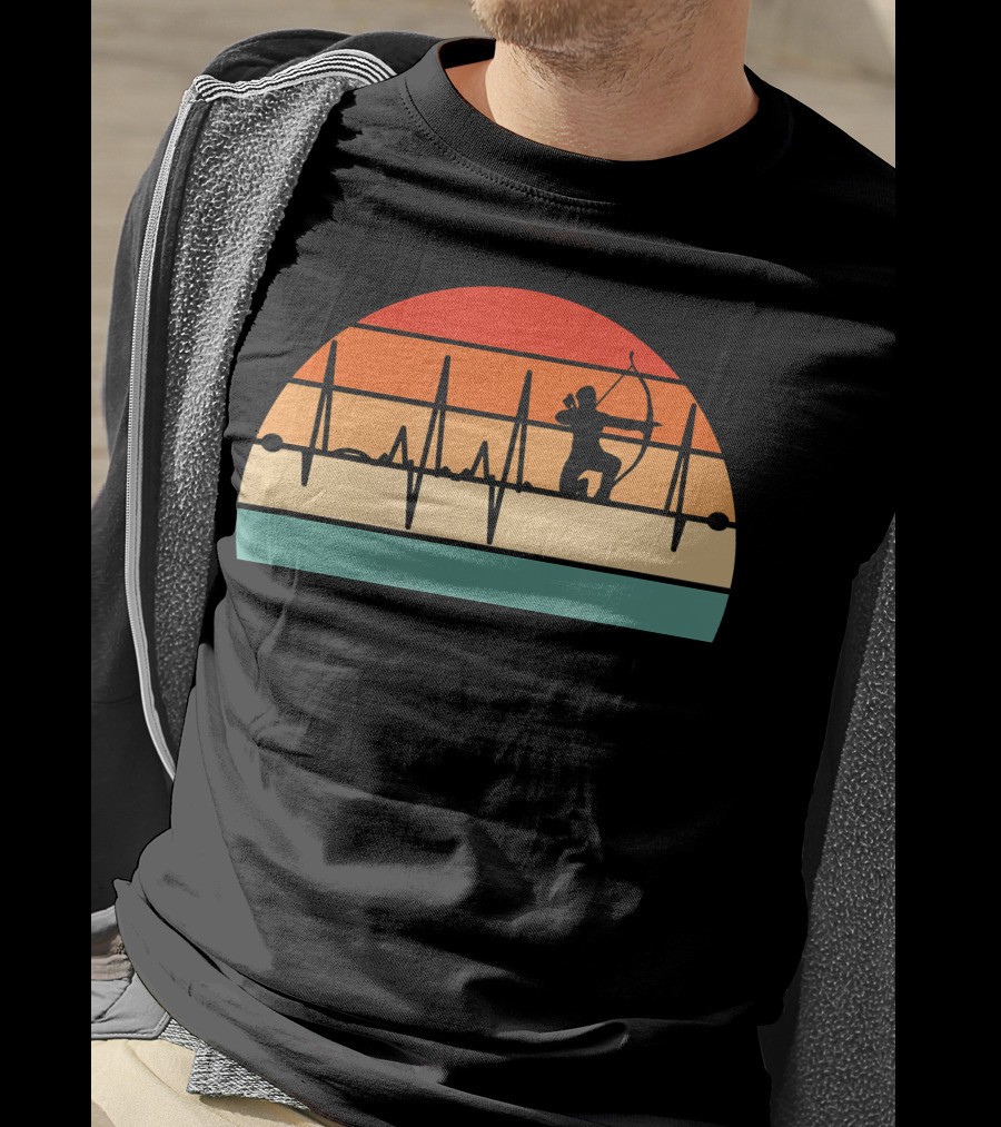 Archery Heartbeat Sunset Kneeling Archer T-Shirt