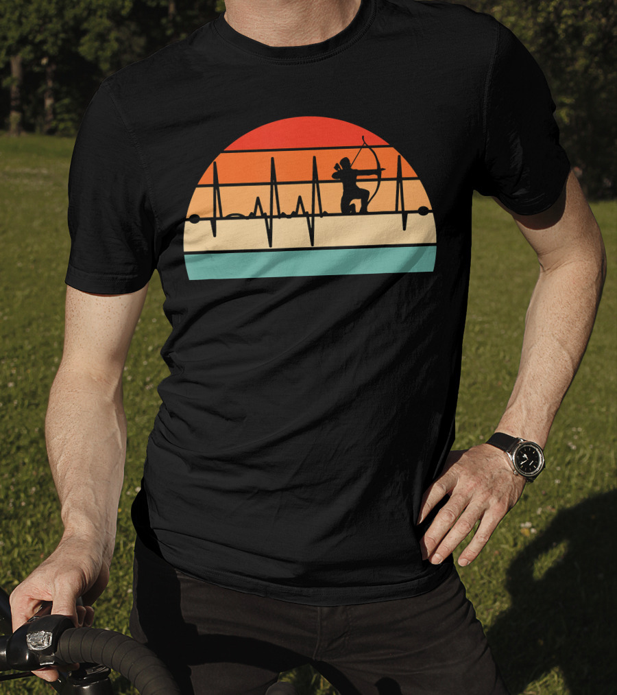 Archery Heartbeat Sunset Kneeling Archer T-Shirt