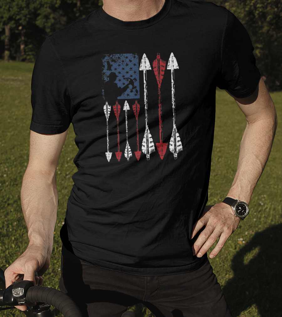 American Flag Archer Bow Hunting Patriotic Arrows T-Shirt