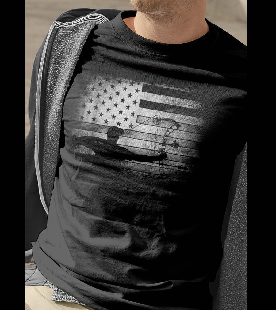 Archery American Flag USA Bow Hunter T-Shirt