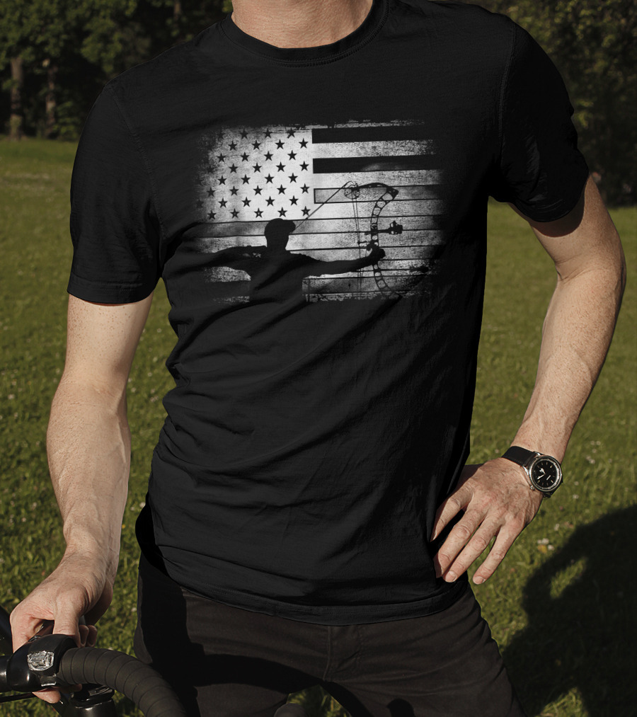 Archery American Flag USA Bow Hunter T-Shirt