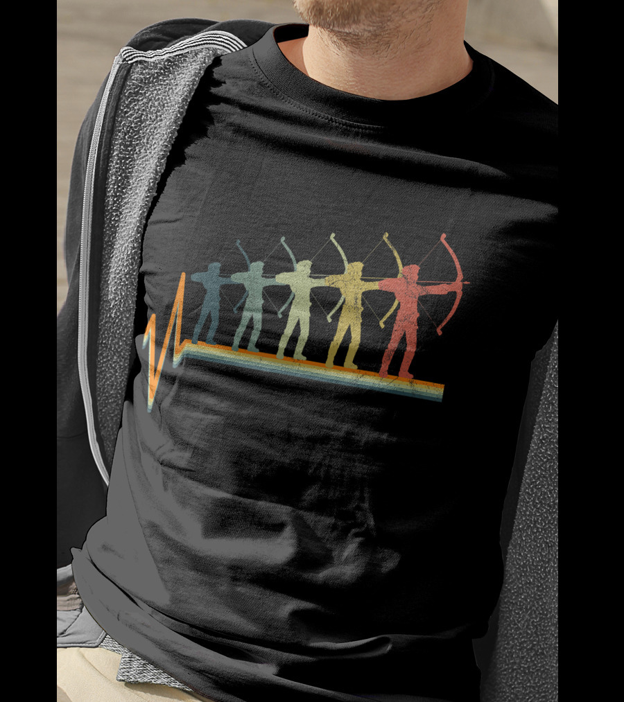 Archery Bow Hunting Silhouette Evolution Heartbeat T-Shirt