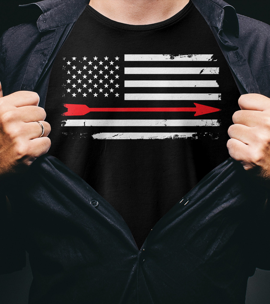 Vintage American Flag With Red Arrow Archery T-Shirt