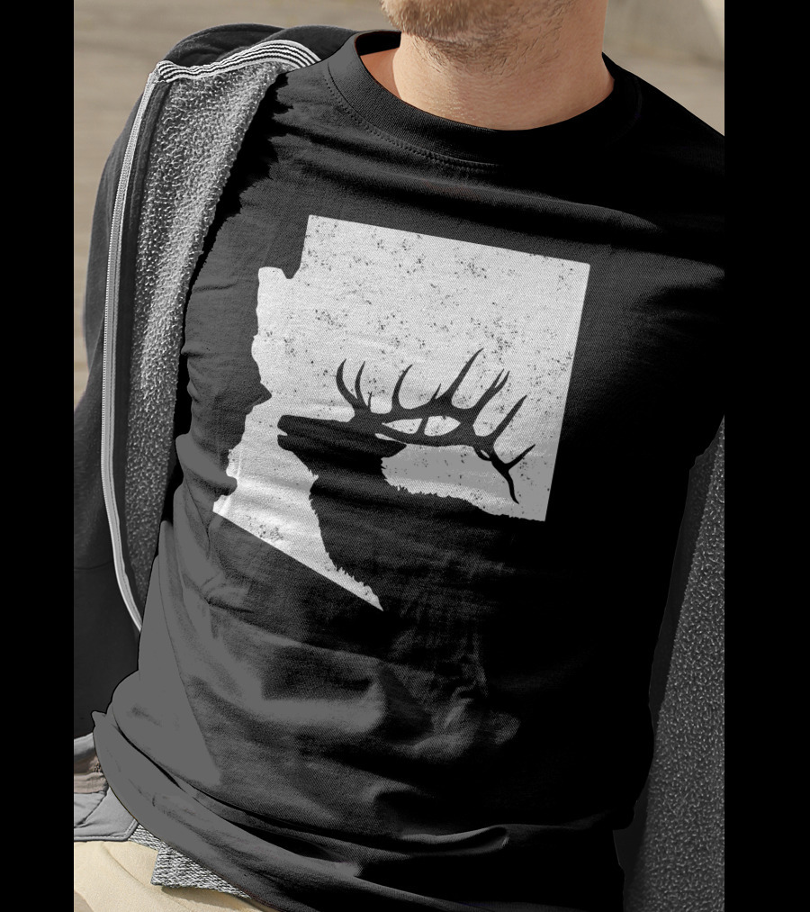 Arizona Elk Silhouette In Bull Hunting Motif T-Shirt