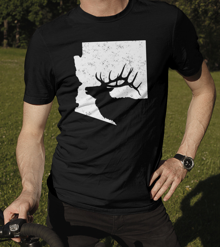 Arizona Elk Silhouette In Bull Hunting Motif T-Shirt