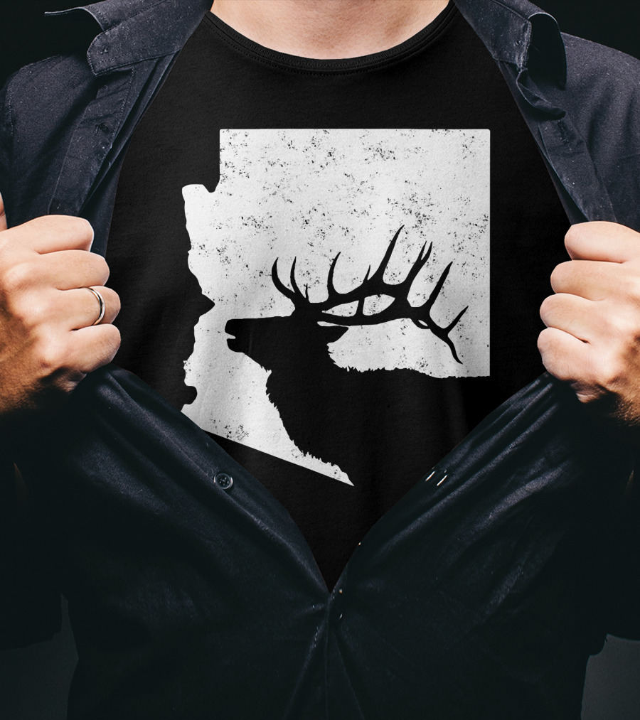 Arizona Elk Silhouette In Bull Hunting Motif T-Shirt