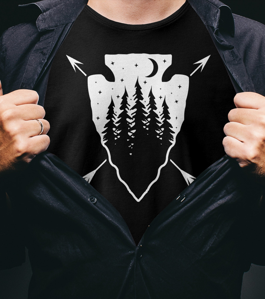 Arrowhead Pine Forest Under Moonlit Starry Sky T-Shirt