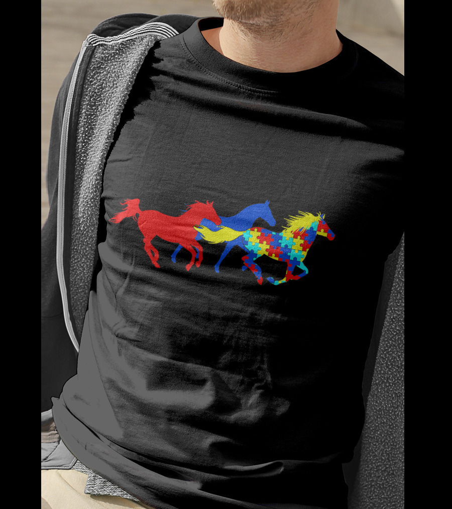 Autism Awareness Running Horses Puzzle T-Shirt