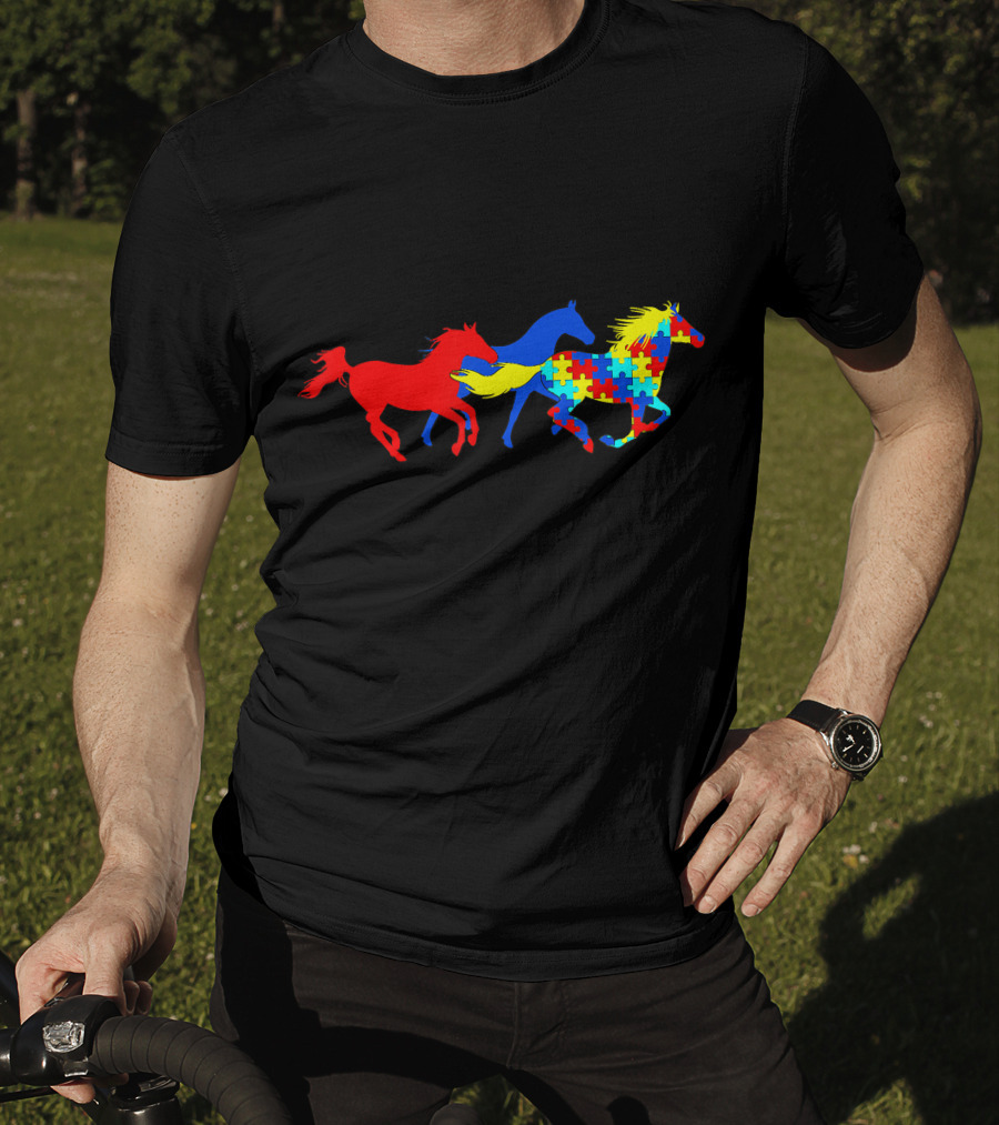 Autism Awareness Running Horses Puzzle T-Shirt