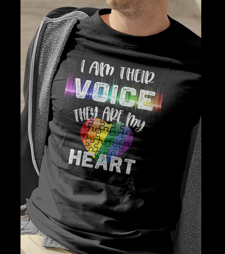 I Am Their Voice They Are My Heart Autism Teacher Puzzle Heart T-Shirt