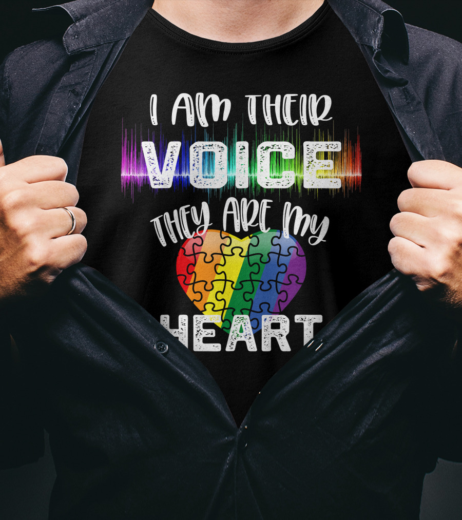 I Am Their Voice They Are My Heart Autism Teacher Puzzle Heart T-Shirt