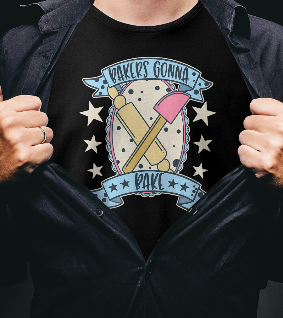 Bakers Gonna Bake Cute Vintage Rolling Pin And Spatula Star T-Shirt
