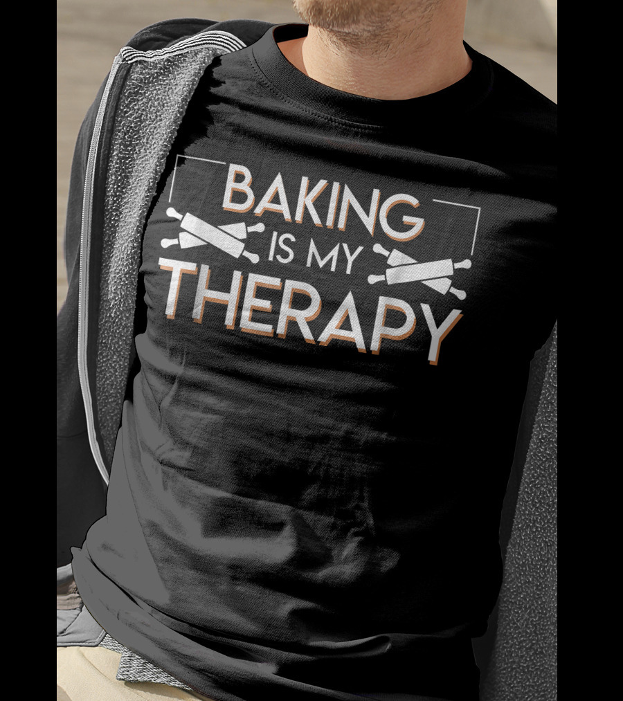 Baking Is My Therapy Rolling Pins Crossed Humor T-Shirt