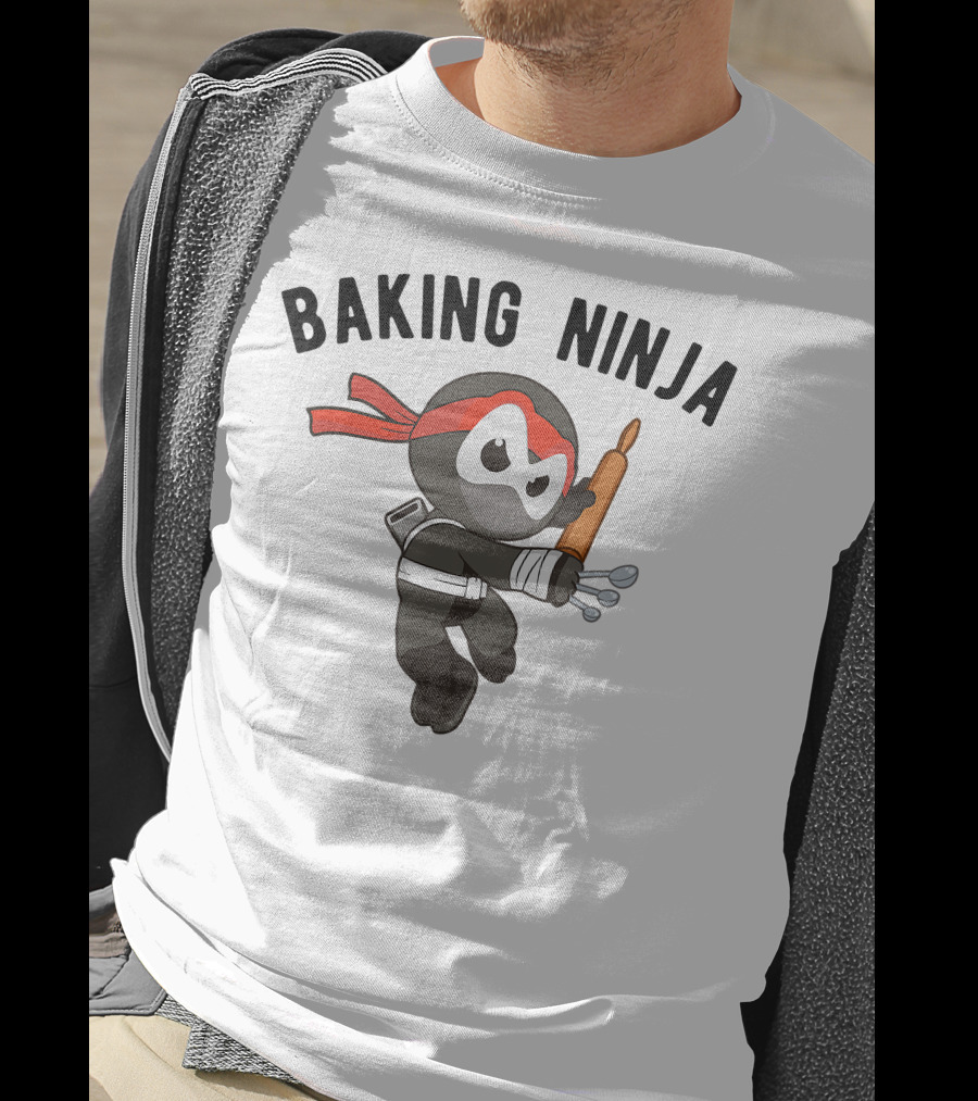 Baking Ninja Funny Ninjutsu Rolling Pin Warrior With Spoons And Red Headband T-Shirt