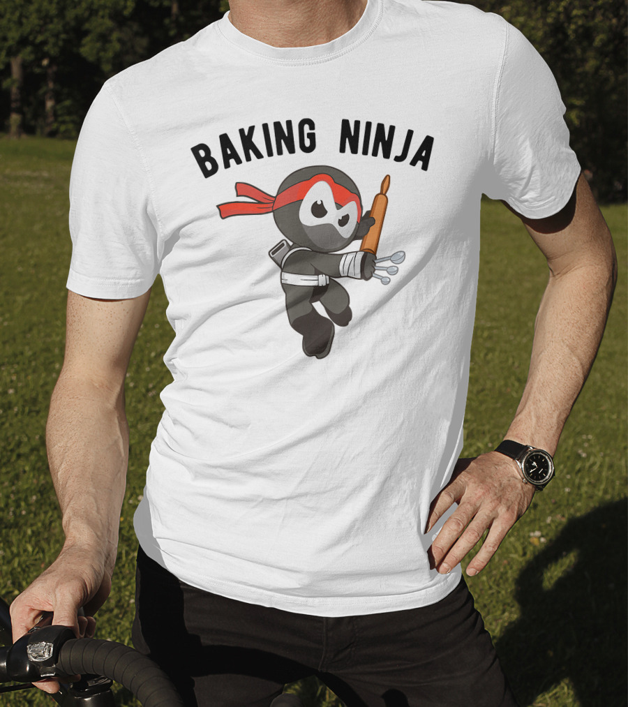 Baking Ninja Funny Ninjutsu Rolling Pin Warrior With Spoons And Red Headband T-Shirt