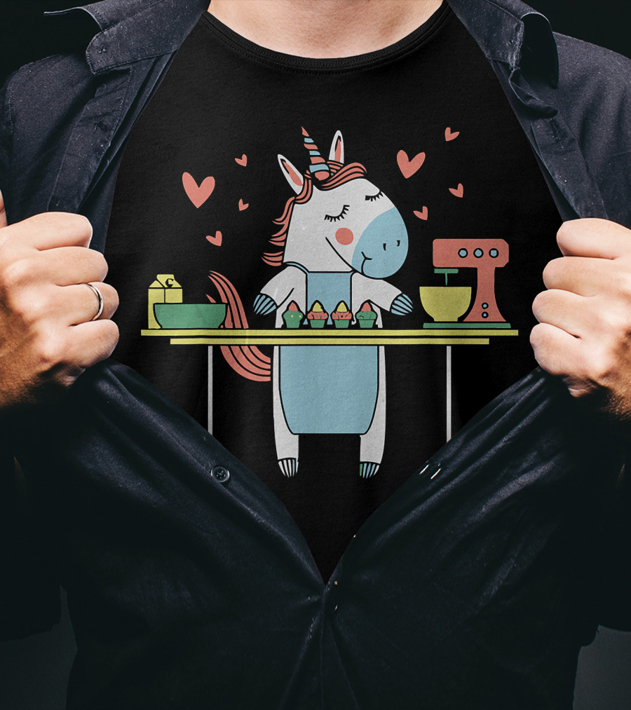 Baking Unicorn Cupcakes With Hearts And Mixer T-Shirt