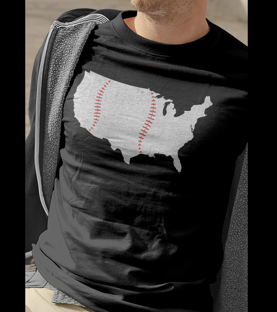 Baseball America's Pastime USA Map Stitching T-Shirt