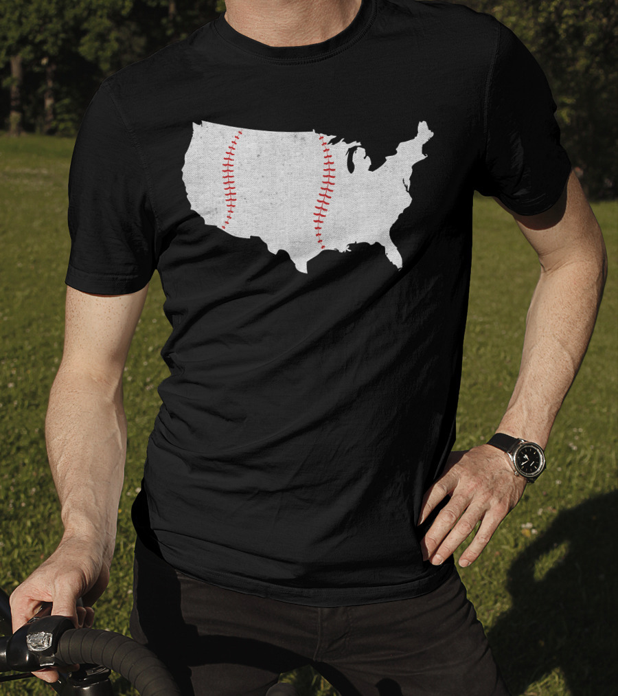 Baseball America's Pastime USA Map Stitching T-Shirt
