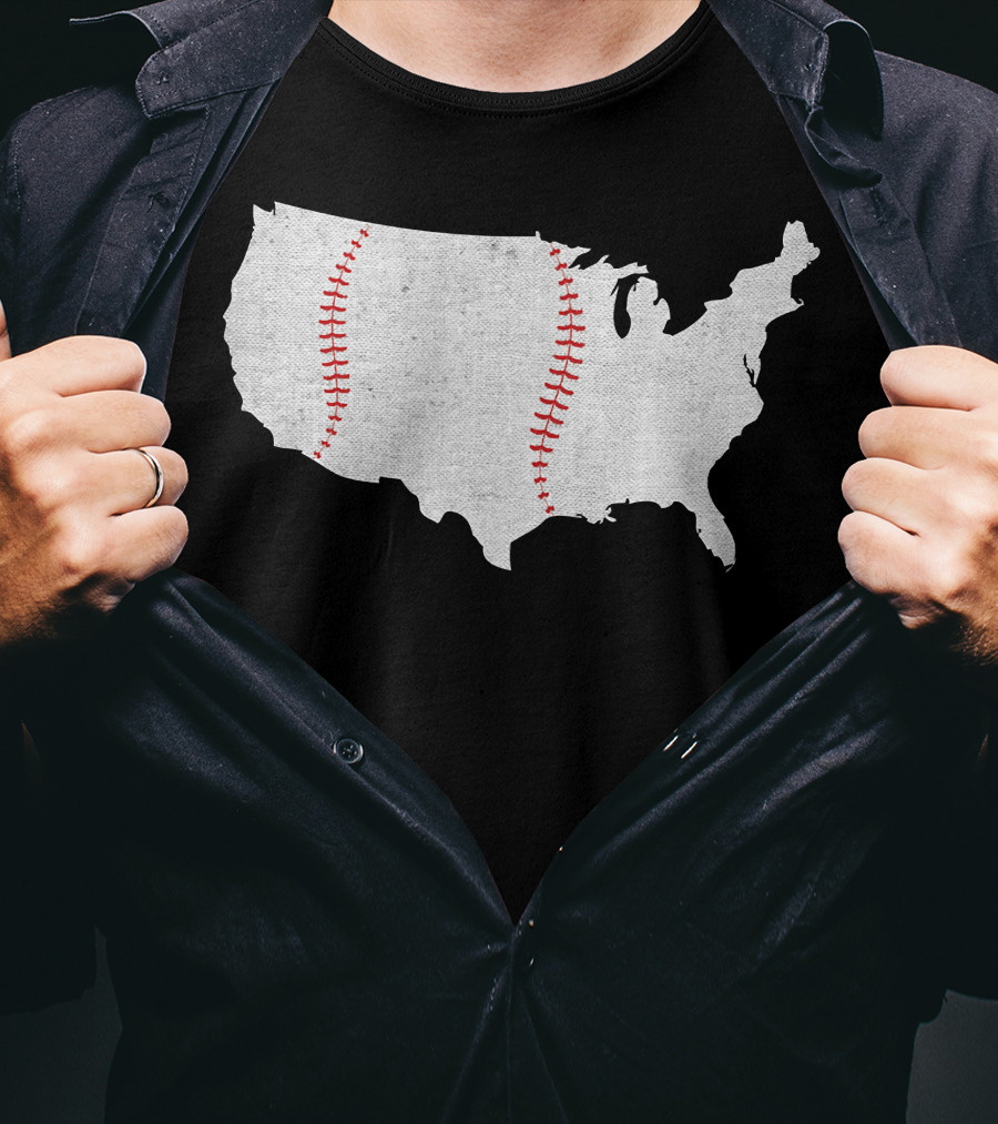 Baseball America's Pastime USA Map Stitching T-Shirt