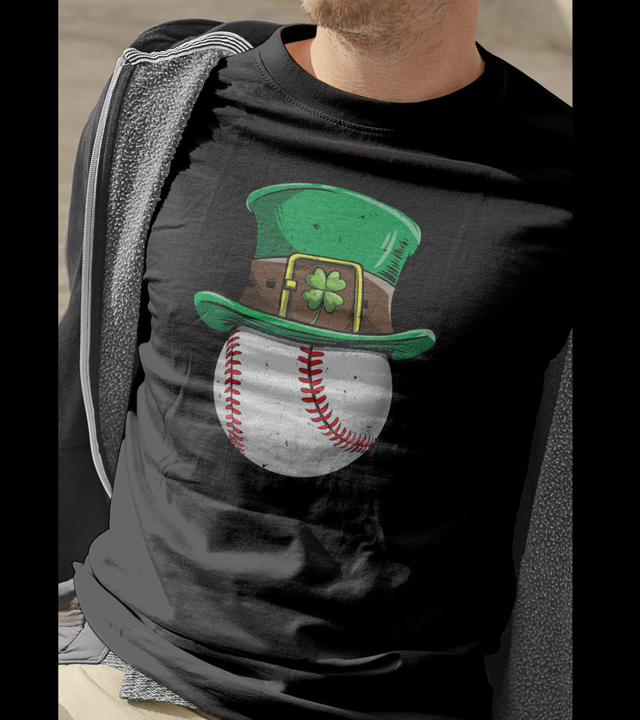 Leprechaun Hat Baseball With Shamrock Stitching T-Shirt
