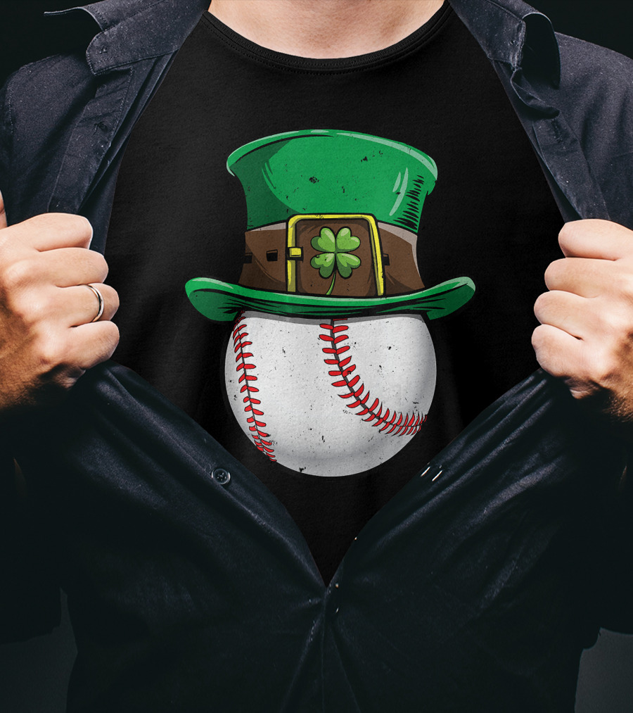 Leprechaun Hat Baseball With Shamrock Stitching T-Shirt