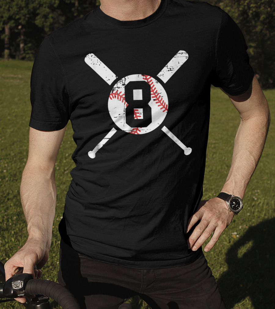 Baseball Number 8 Eight Distressed Crossed Bats T-Shirt