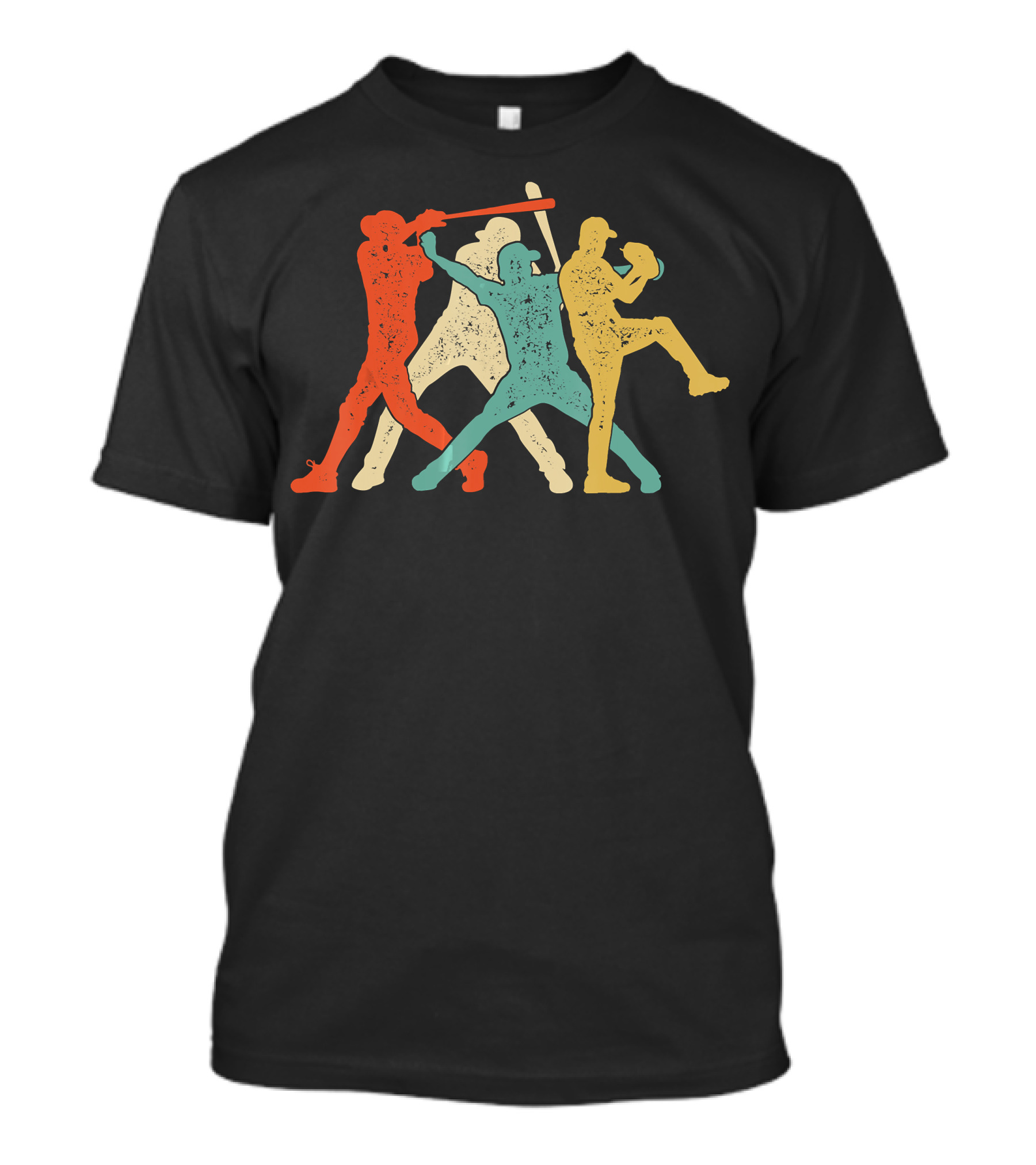 Baseball Retro Vintage Catch Player Silhouettes Batter Pitcher Action Runners T-Shirt
