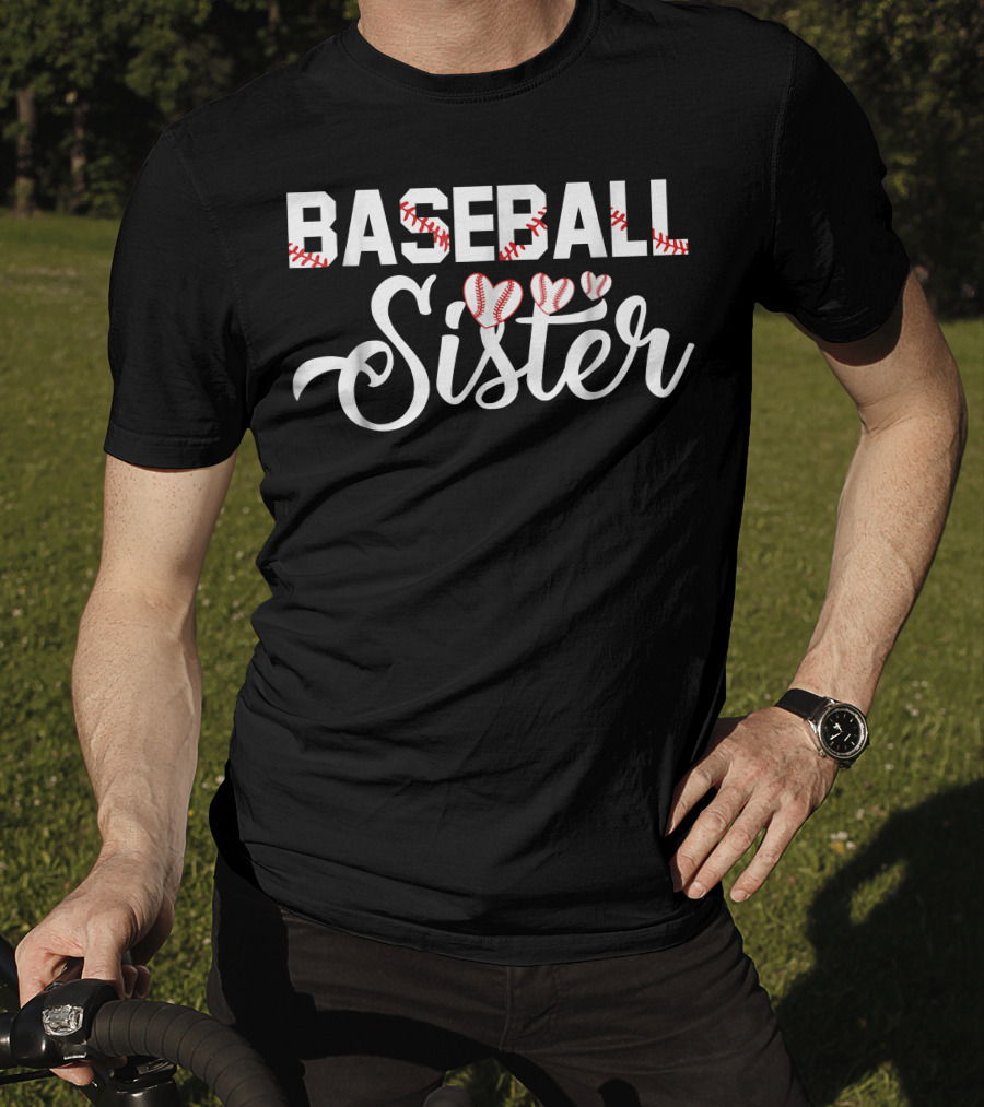 Baseball Sister With Heart Baseball Stitching Elements T-Shirt