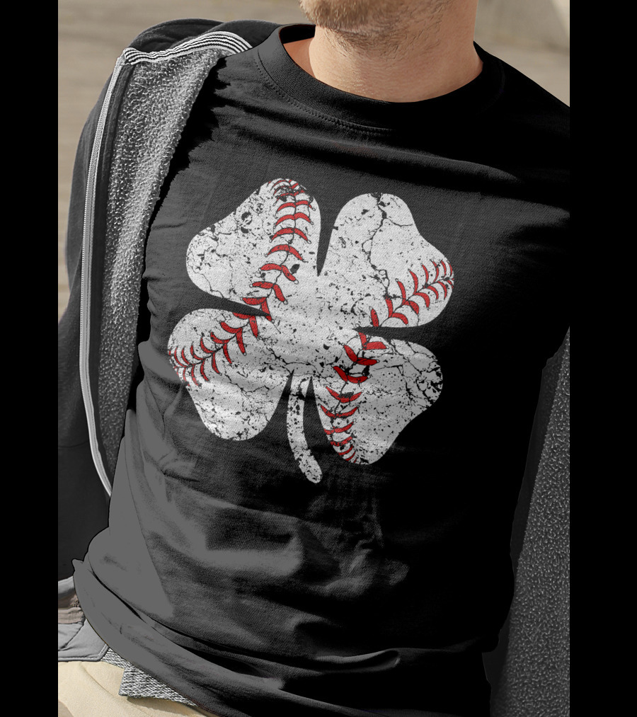Baseball St Patricks Day Clover Stitching T-Shirt