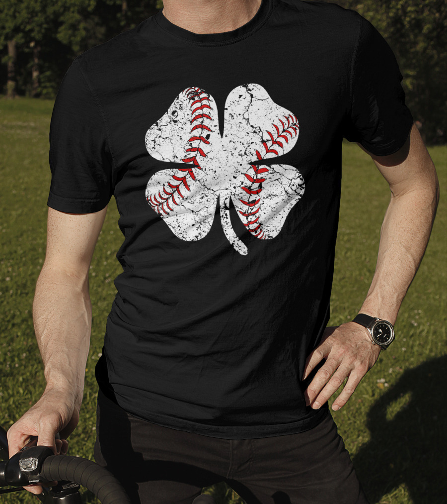 Baseball St Patricks Day Clover Stitching T-Shirt