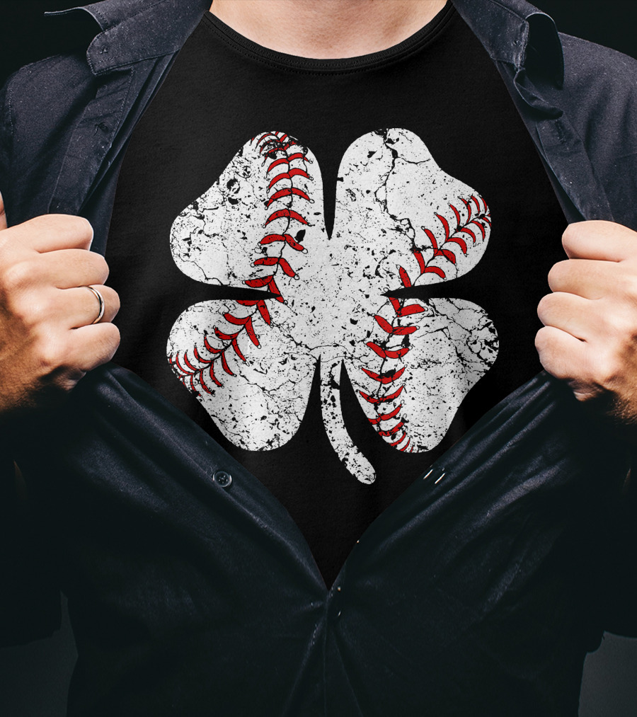 Baseball St Patricks Day Clover Stitching T-Shirt