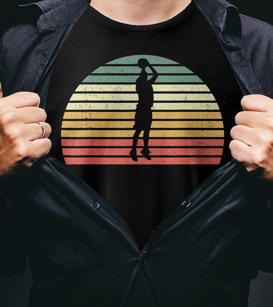 Retro Sunset Basketball Jumpshot 3 Pointer T-Shirt