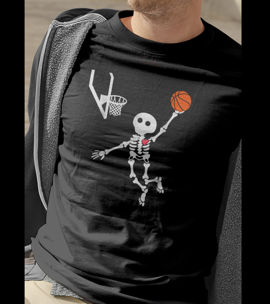 Basketball Skeleton Slam Dunk With Heart T-Shirt