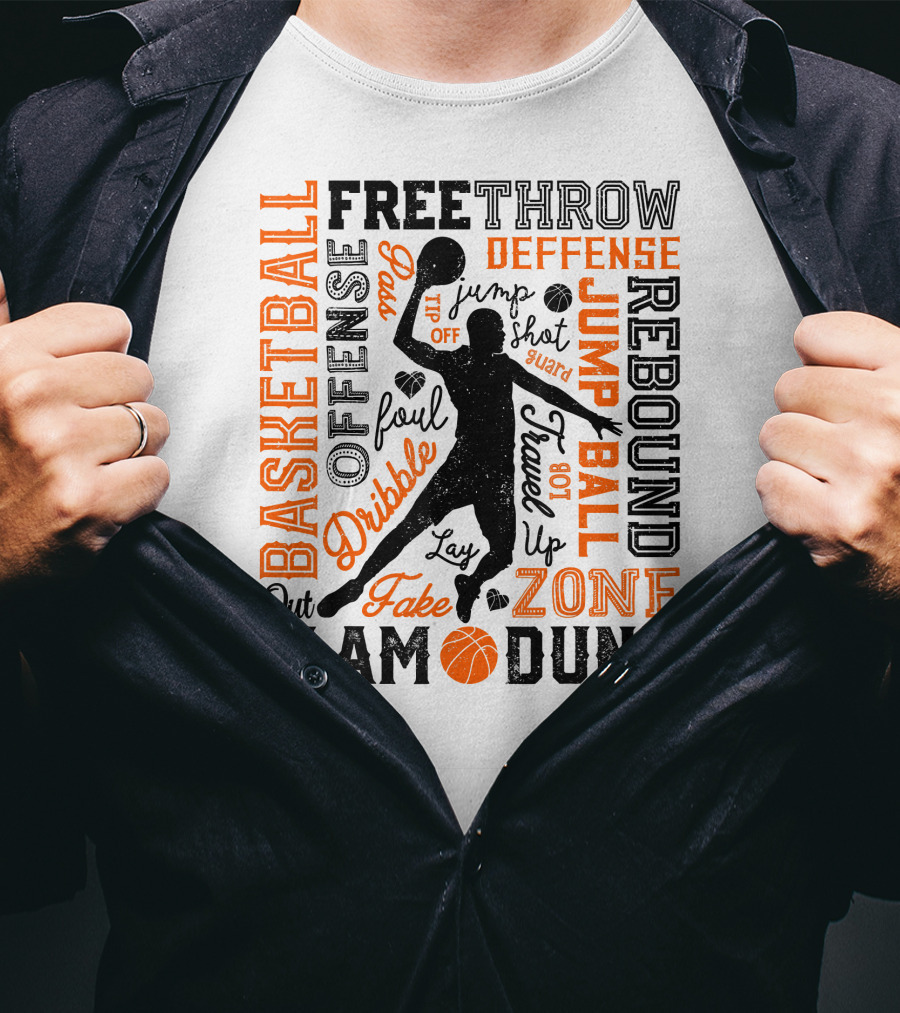 Basketball Free Throw Offense Defense Dribble Slam Dunk Jump Ball Rebound Zone Fake T-Shirt