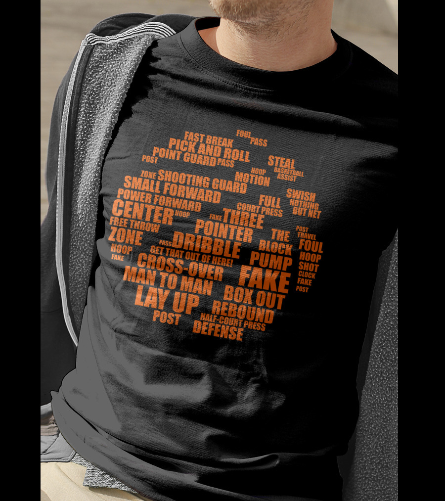 Basketball Terms Motivational Word Cloud Lay Up Dribble Fake Defense Center Three Pointer T-Shirt