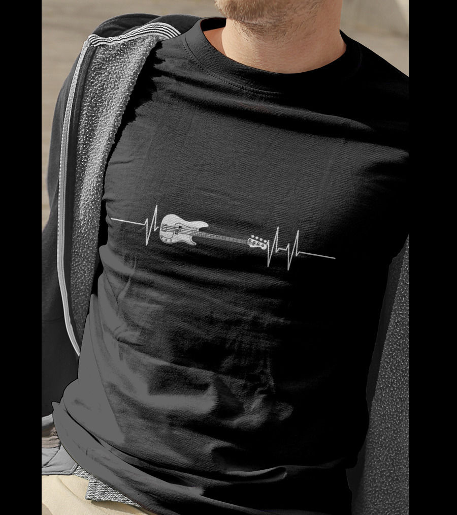 Bass Guitar Heartbeat Line T-Shirt