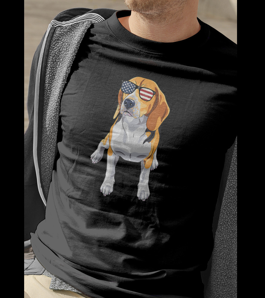 Beagle Wearing American Flag Sunglasses Patriotic T-Shirt