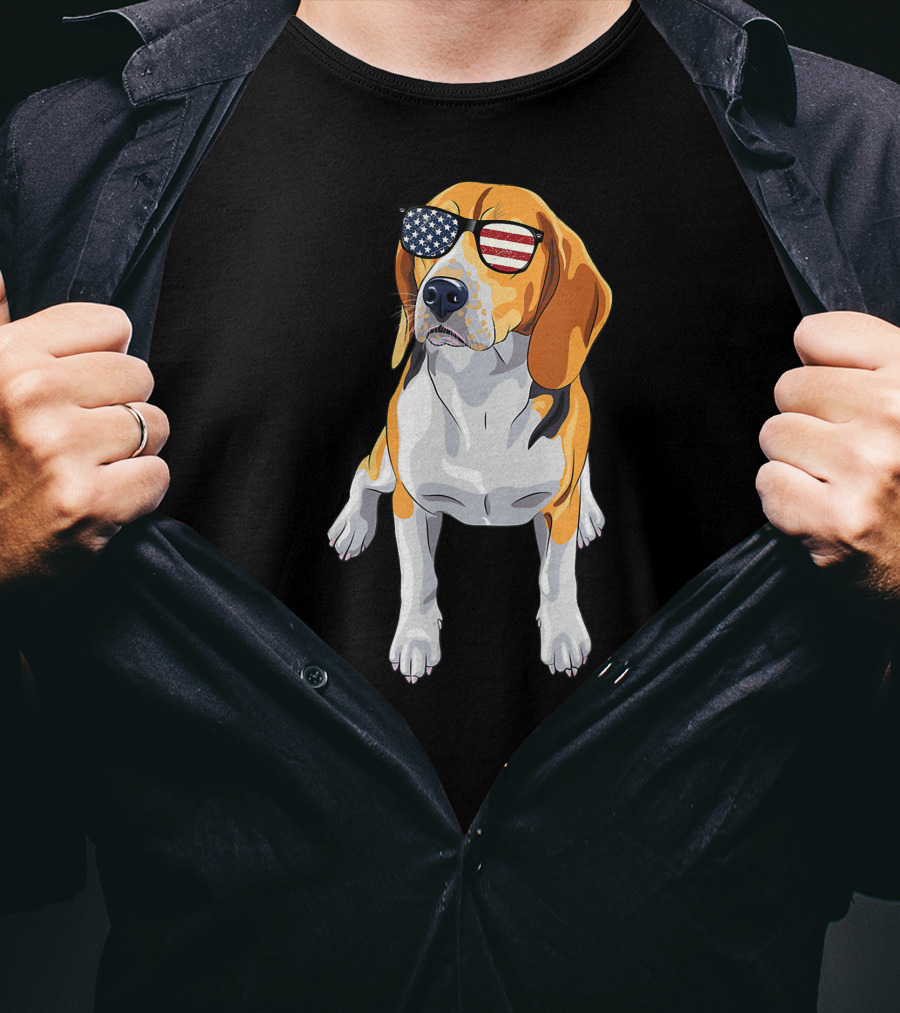 Beagle Wearing American Flag Sunglasses Patriotic T-Shirt
