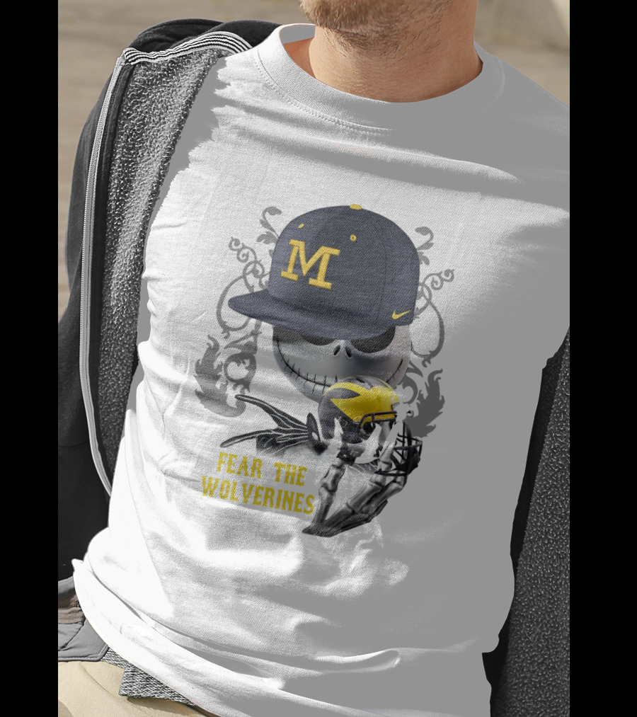 Fear The Wolverines Skellington M Hat Football Helmet T-Shirt