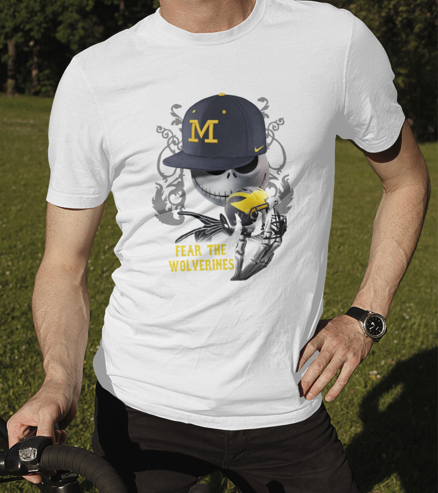 Fear The Wolverines Skellington M Hat Football Helmet T-Shirt