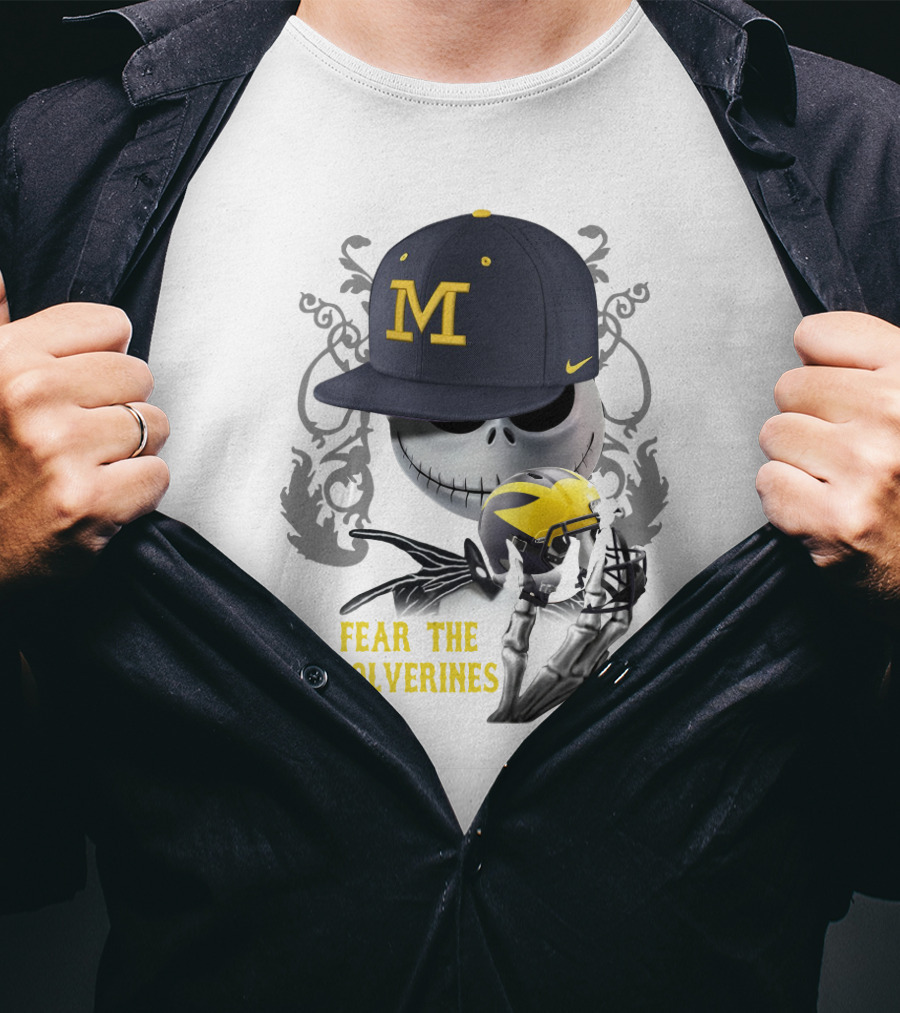 Fear The Wolverines Skellington M Hat Football Helmet T-Shirt
