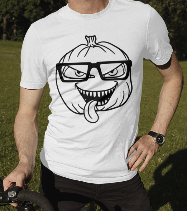 Geek Nerd Glasses Pumpkin Monster Face T-Shirt