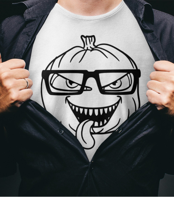 Geek Nerd Glasses Pumpkin Monster Face T-Shirt